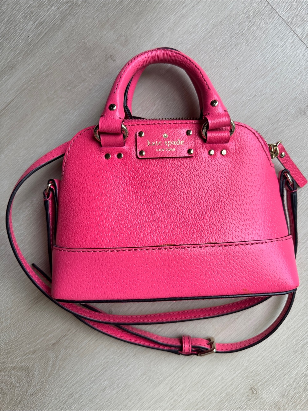 kate spade 8”X 6” Gorgeous Mini Hot Pink Pebbled Leather Crossbody Satchel
